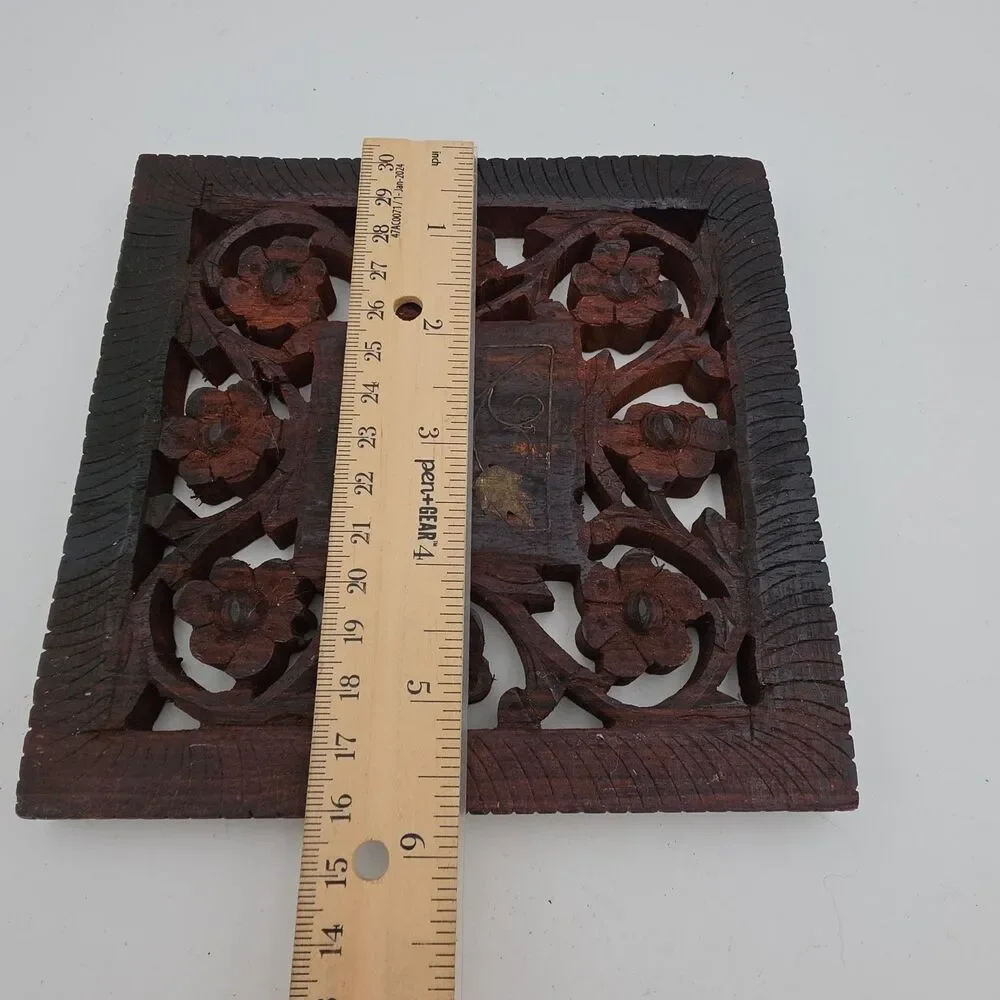 Wood Carved Footed Trivets With Leaves And Flowers